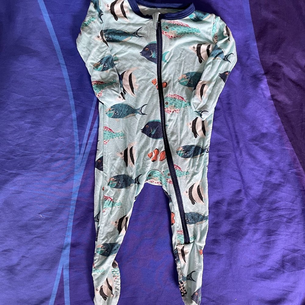 Kickee Pants Baby Footie Pajamas, 3-6 Months, Bamboo, Tropical Fish - Picture 2 of 8